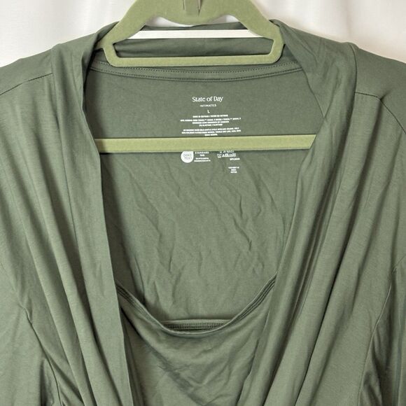 NWOT State of Day L 2-Piece. Fluid-Knit Pajama Set Wrap Robe Tank Organic Green - Picture 3 of 9